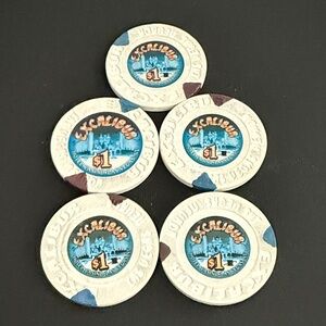 Vintage Excalibur Las Vegas $1 Casino Chips – Lot of 5 Collectible